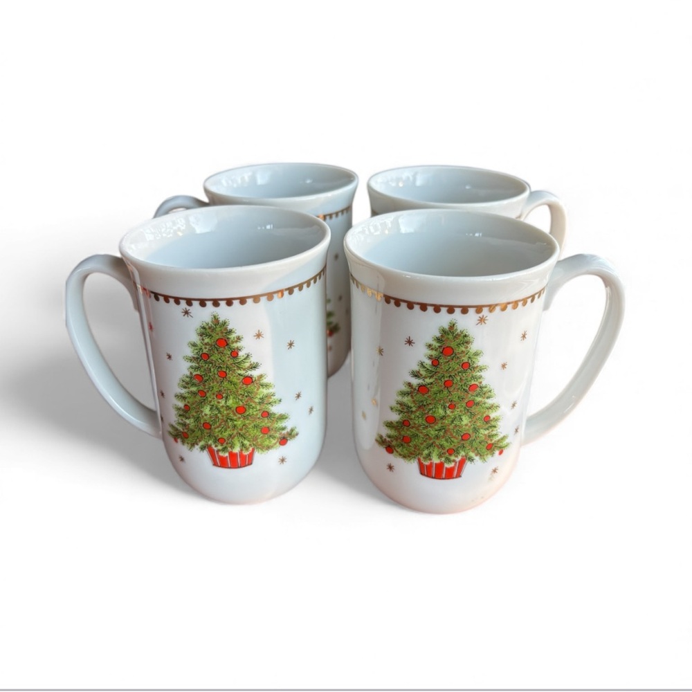 Vintage Holiday Tree Coffee Mugs - Porcelain (Set of 4) George Good